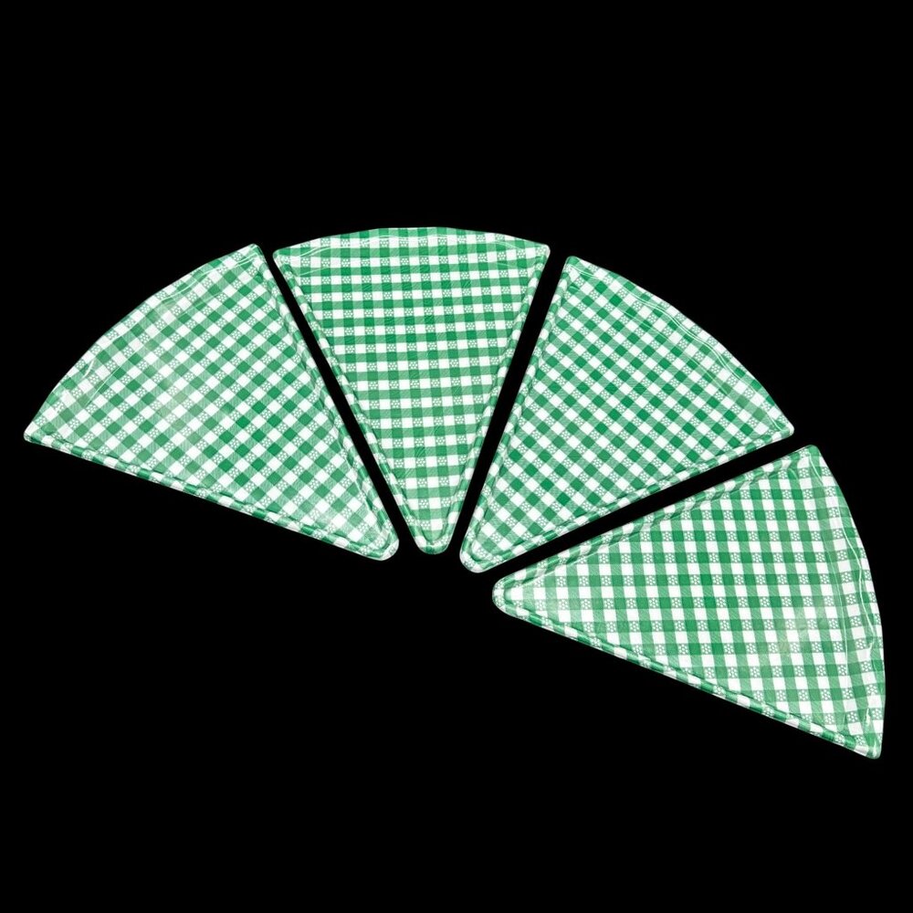 Vintage Pizza Slice Plates Trays Green White Checkered Serving Dishes Plastic